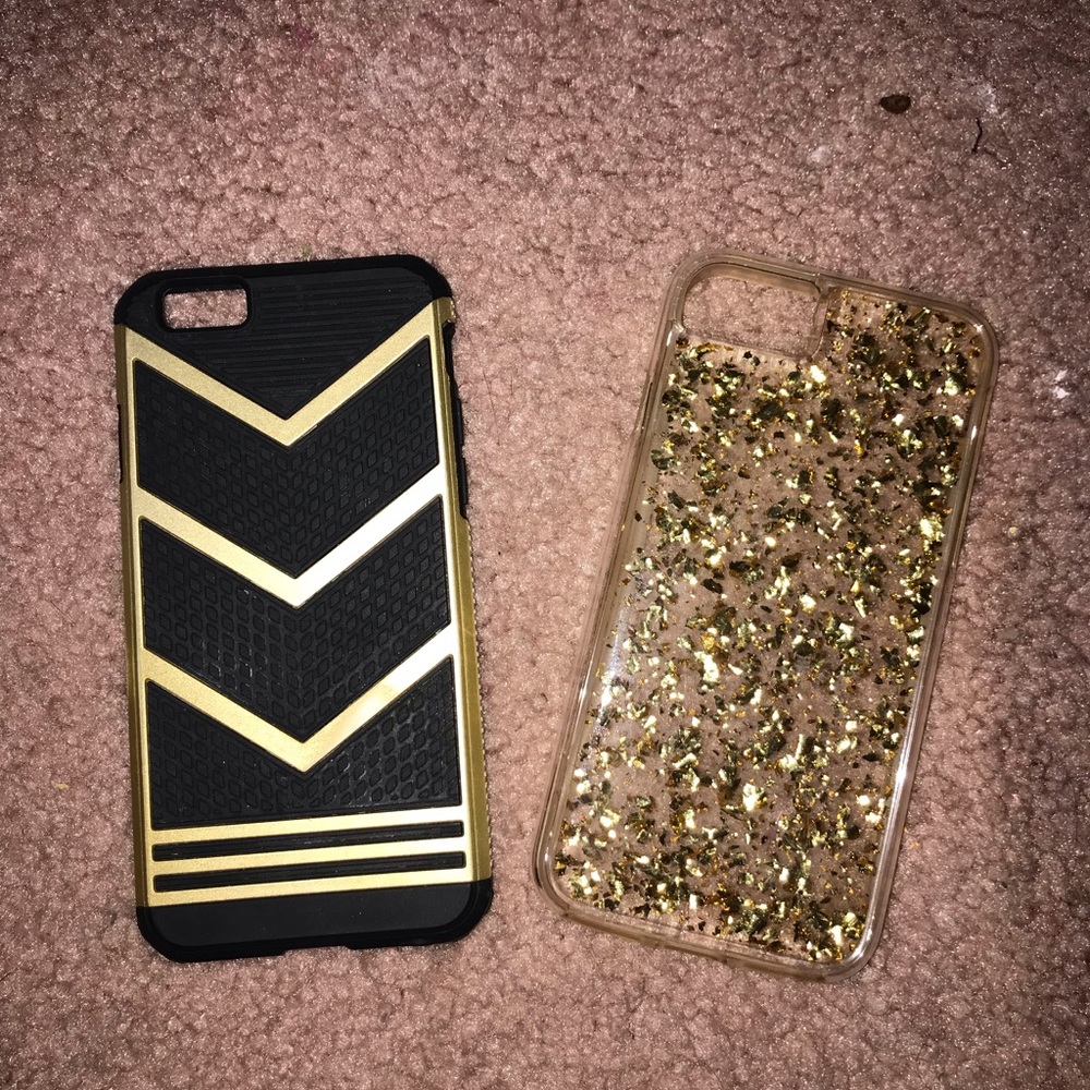 two iphone 6/7/8 cases: clear & gold/black & gold